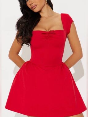 Fashion Nova Red One-Shoulder Fit & Flare Dress